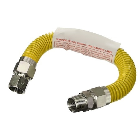 Flextron Gas Line Hose 3/8'' O.D.x12'' Len 1/2" FIPxMIP Fittings Yellow Coated Stainless Steel Flexible FTGC-YC14-12C